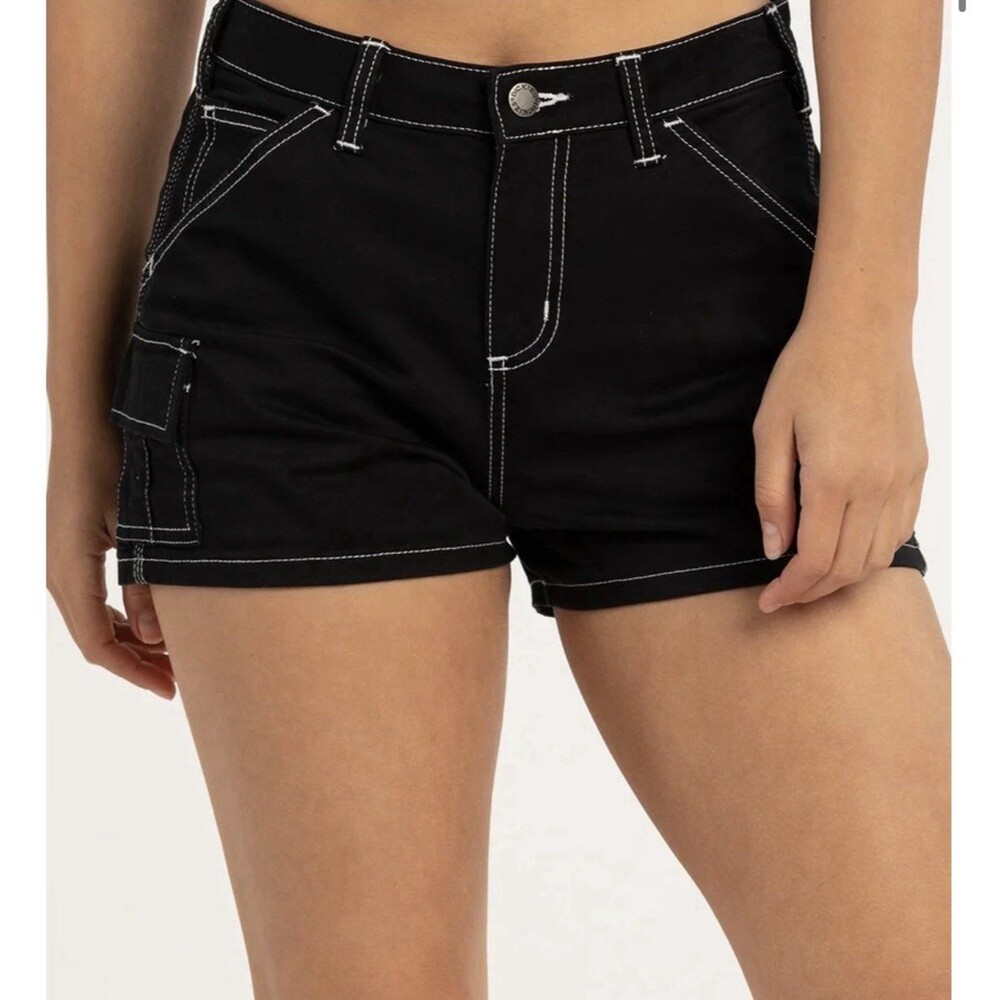 Dickies Womens High Rise Cargo Shorts Black Size 26 Stretch Twill Utility NWOT